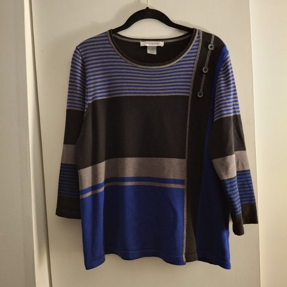 Allison Daley Women's Blue and Black Striped Sweater - Picture 1 of 7